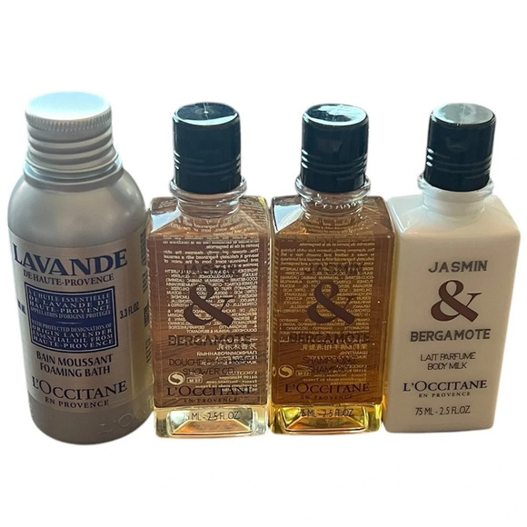 L’OCCITANE 4 Pc Set Travel Size Toiletries Shampoo Shower Gel Lotion Bubble Bath - Picture 4 of 4